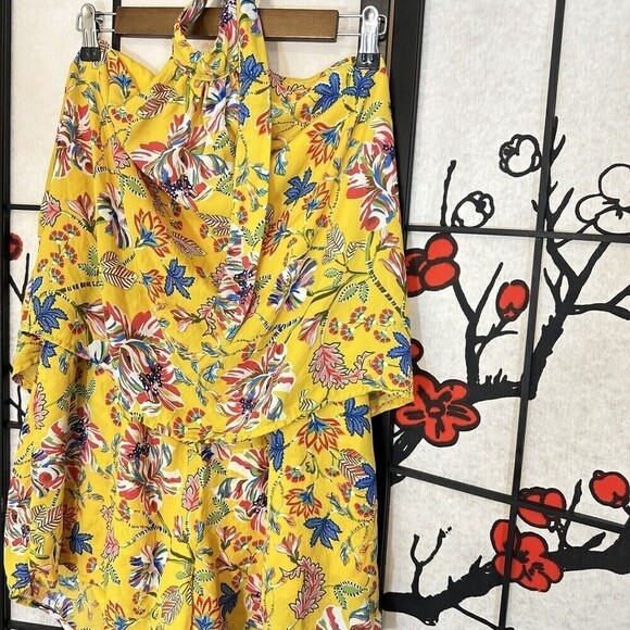 L*SPACE Kelly Bloom Romper Sunshine Gold Yellow Floral Size L Halter Tie neck - Picture 5 of 8